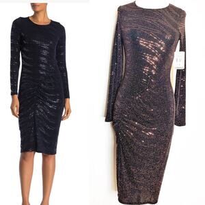 NWT Superfoxx metallic ruched bodycon dress